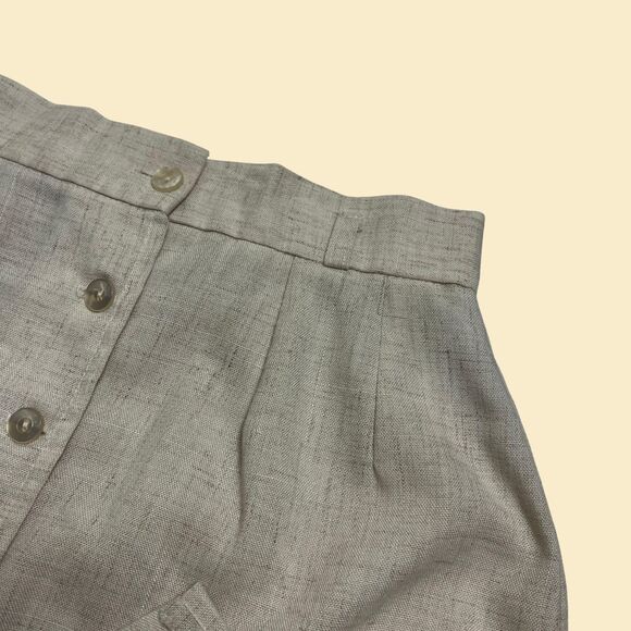 Vintage 70s linen skirt, Hy-Lee 26.5" waist button down tan/beige midi skirt - Picture 5 of 8